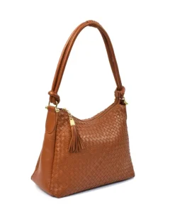 Borsa a spalla in pelle intrecciata a trapezio da donna art 12508