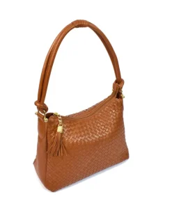 Borsa a spalla in pelle intrecciata a trapezio da donna art 12508