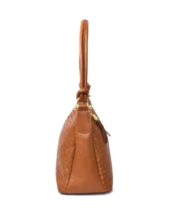 Borsa a spalla in pelle intrecciata a trapezio da donna art 12508