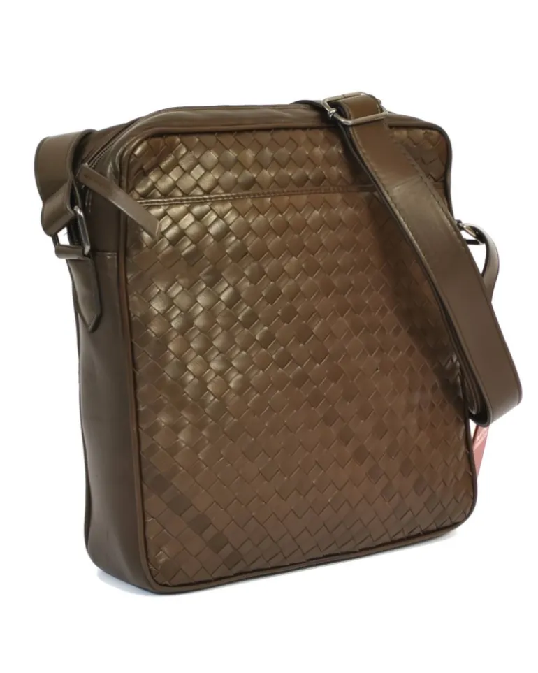 borsa a tracolla da uomo in pelle intrecciata a mano art 1930w