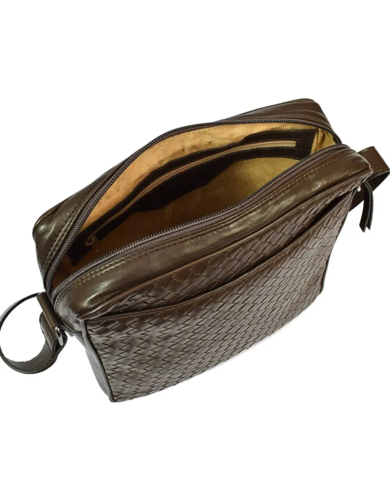 borsa a tracolla da uomo in pelle intrecciata a mano art 1930w