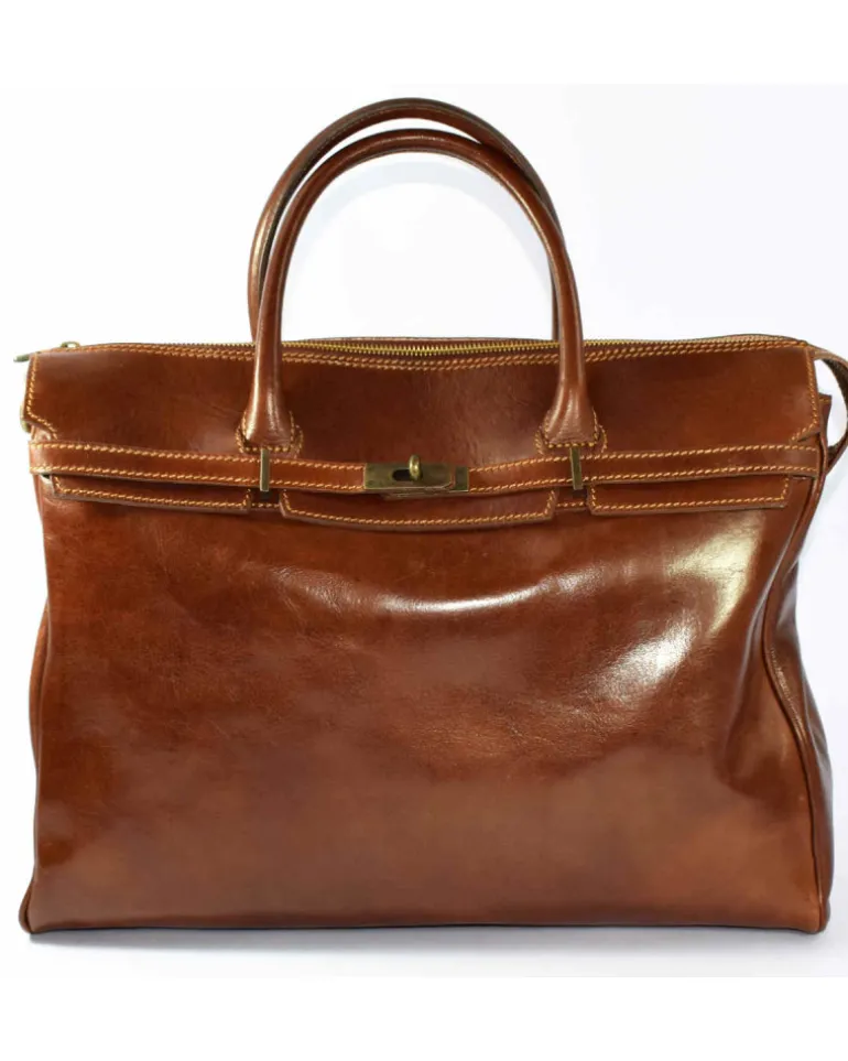 borsa cartella per pc manici corti in pelle di vacchetta vegetale art 224065