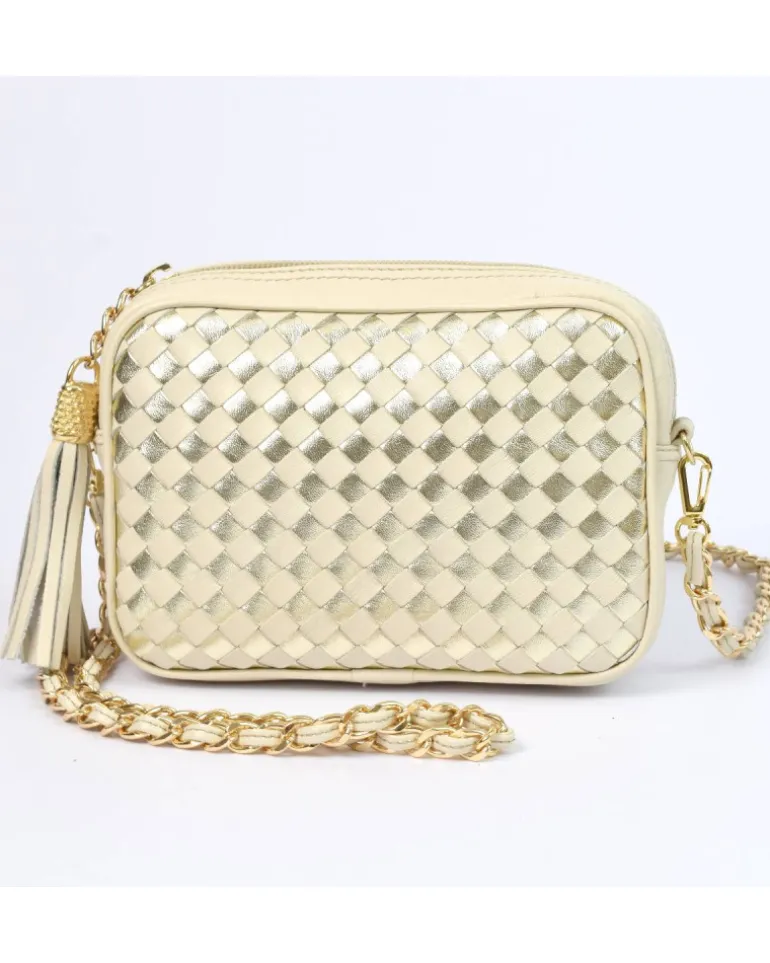 Borsa tracolla intrecciata bicolore con catena art 11521wdmet