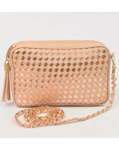 Borsa tracolla intrecciata bicolore con catena art 11527wdmet