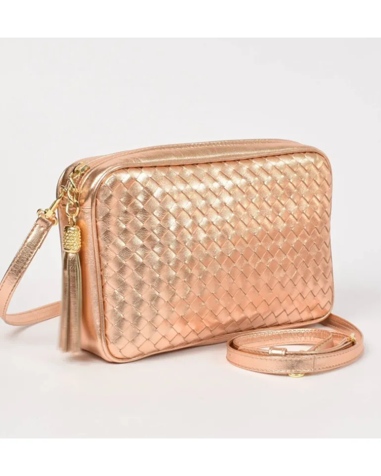 Borsa tracolla intrecciata metallizzato con catena art 11527wmet