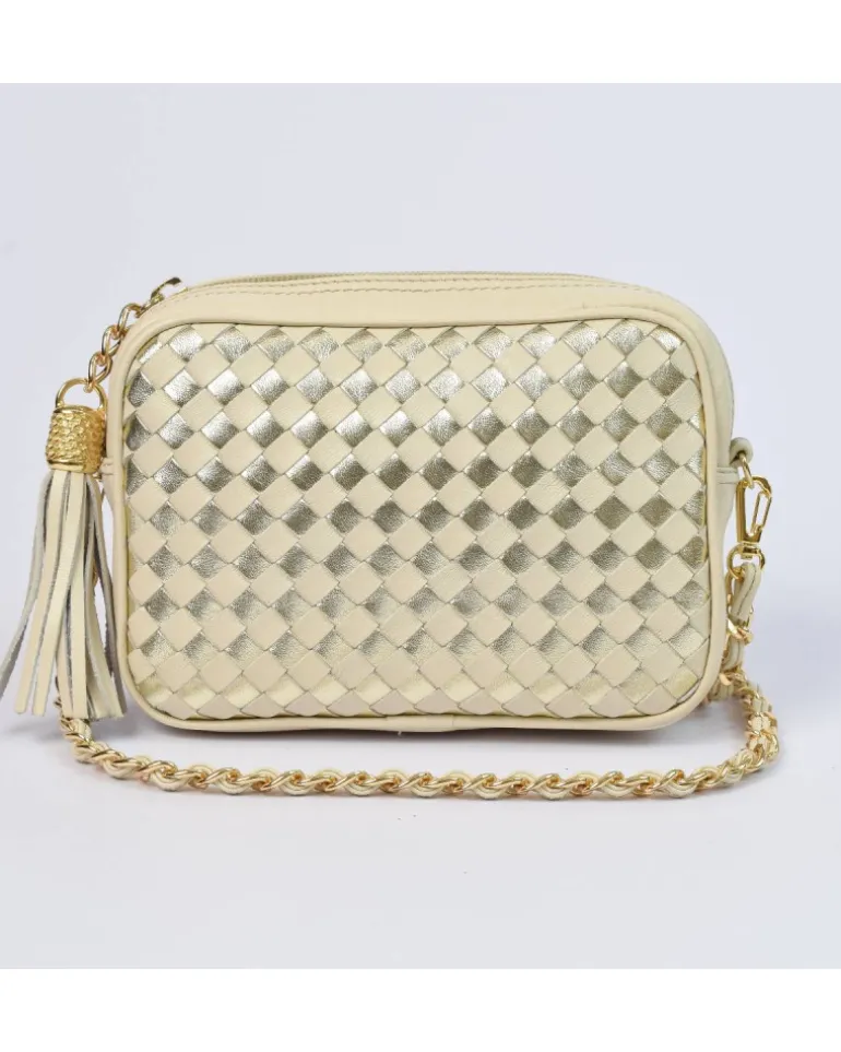 Borsa tracolla intrecciata bicolore con catena art 11521wdmet