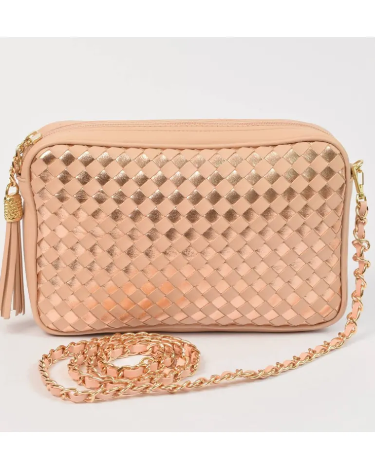 Borsa tracolla intrecciata bicolore con catena art 11527wdmet