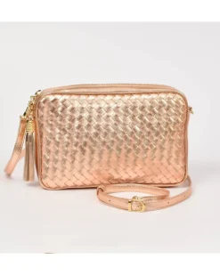 Borsa tracolla intrecciata metallizzato con catena art 11527wmet