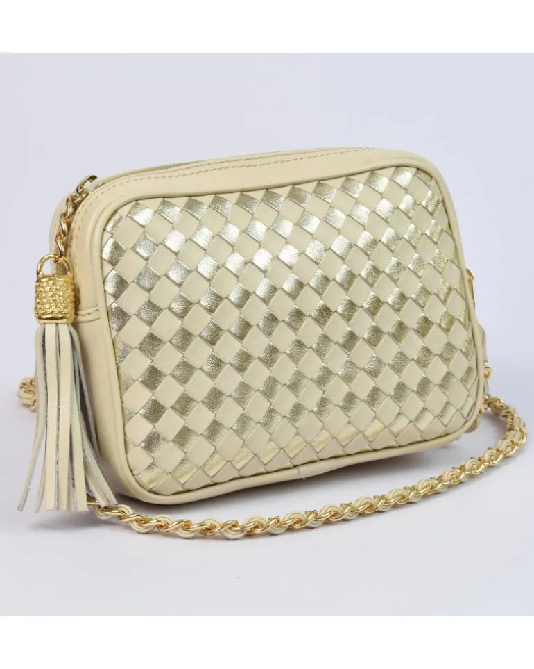 Borsa tracolla intrecciata bicolore con catena art 11521wdmet