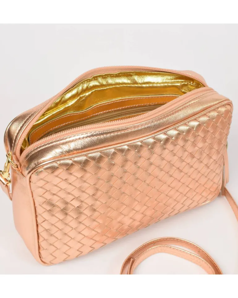 Borsa tracolla intrecciata metallizzato con catena art 11527wmet