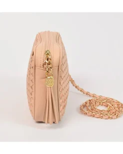 Borsa tracolla intrecciata bicolore con catena art 11527wdmet