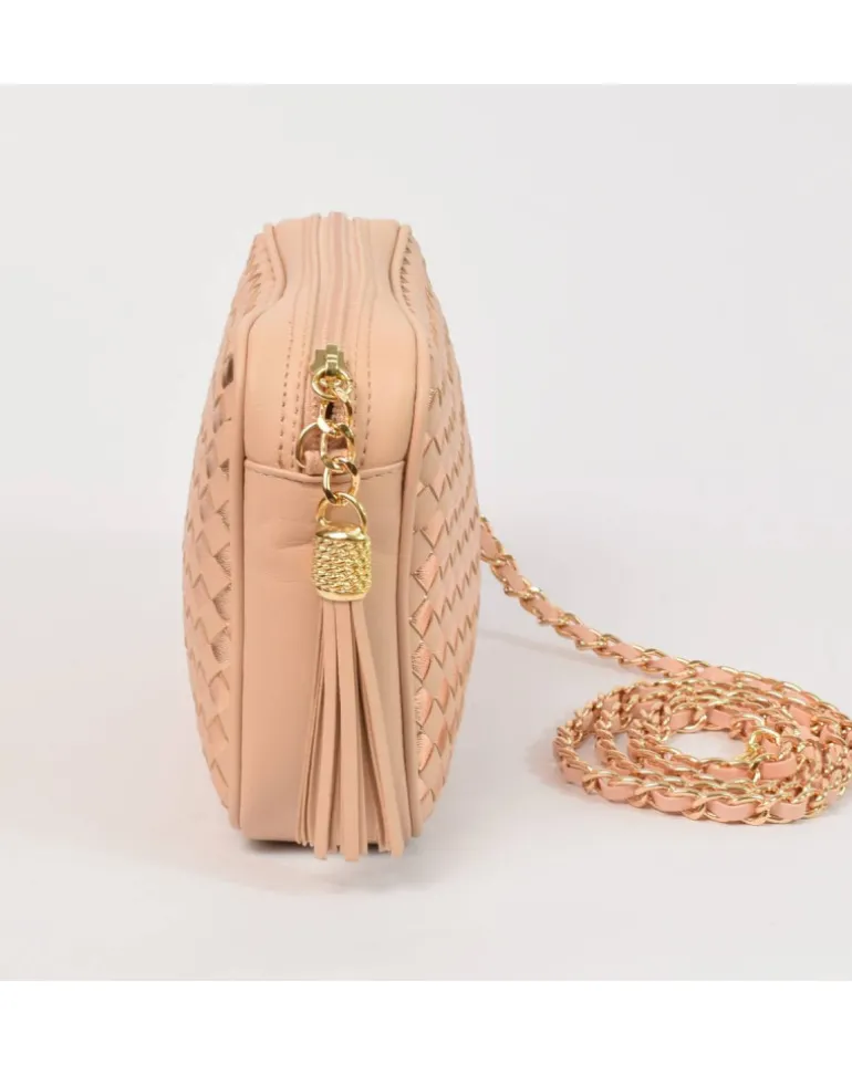 Borsa tracolla intrecciata bicolore con catena art 11527wdmet
