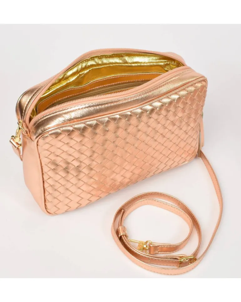 Borsa tracolla intrecciata metallizzato con catena art 11527wmet