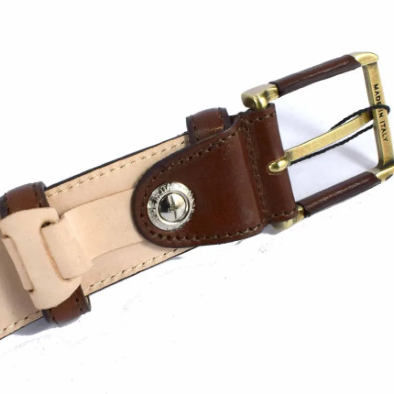 cintura classica in pelle con fibbia ottone ricoperta art 64100135