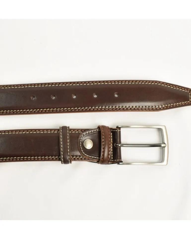 cintura in pelle con cuciture bicolore alta 4 cm art 6260840