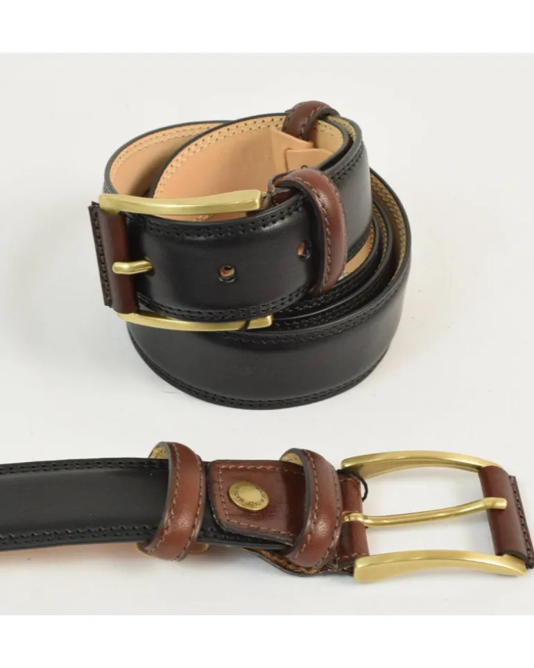 cintura unisex in pelle con fibbia in ottone art 6411035 bicolore