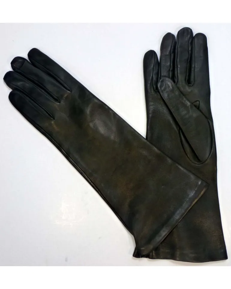 guanti da donna lunghi neri in pelle con fodera seta art 81257_n_se