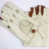 Guanti da guida senza dita da uomo in pelle avorio bicolore art 5MDVBIC