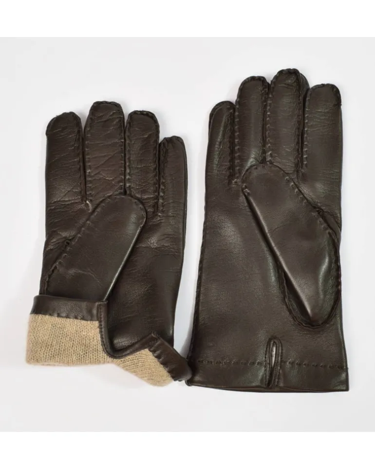 Guanti da uomo in pregiata pelle marrone chiaro, colore nero, colore tabacco, colore testa moro con elegante fodera cashemere