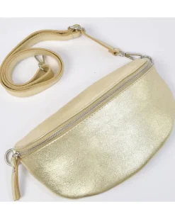Marsupio a tracolla in pelle medio metallizzato art 3947met