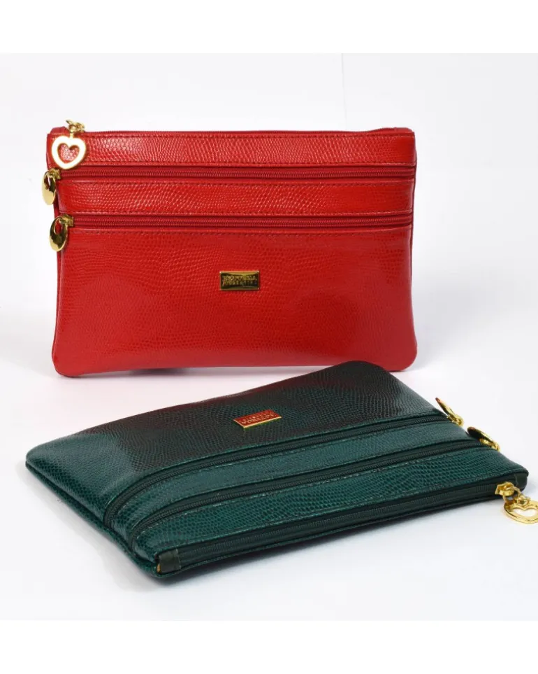 Pochette a bustina con 3 cerniere misura media in pelle stampata art 1752_luc