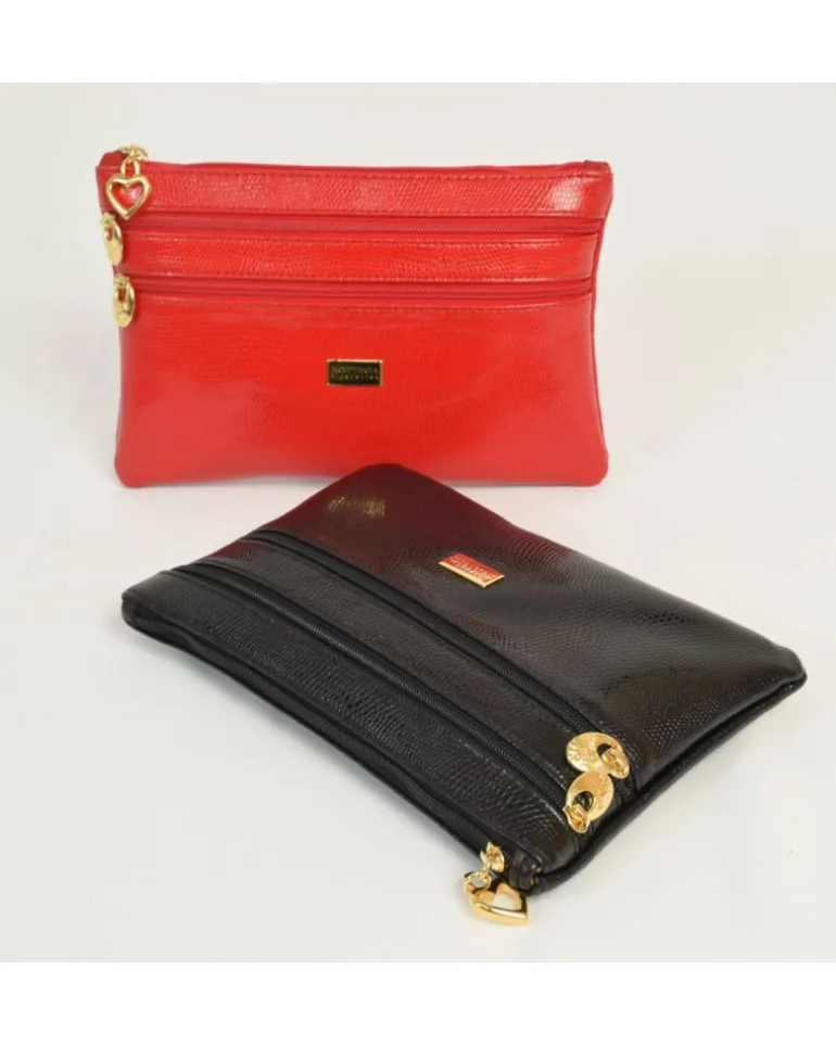 Pochette a bustina con 3 cerniere misura media in pelle stampata art 1752_luc