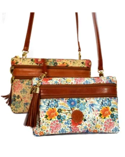 Pochette a bustina con tracolla in pelle fiori 3 cerniere misura media art 1777