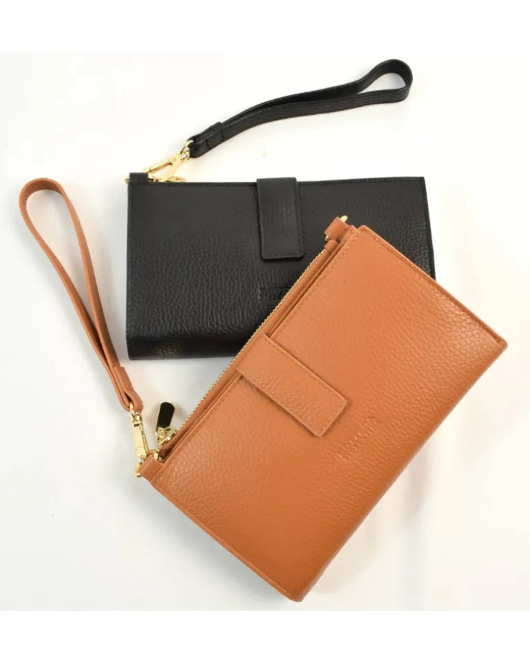Pochette a bustina in pelle dollaro con maniglia e tracolla art 6kl01