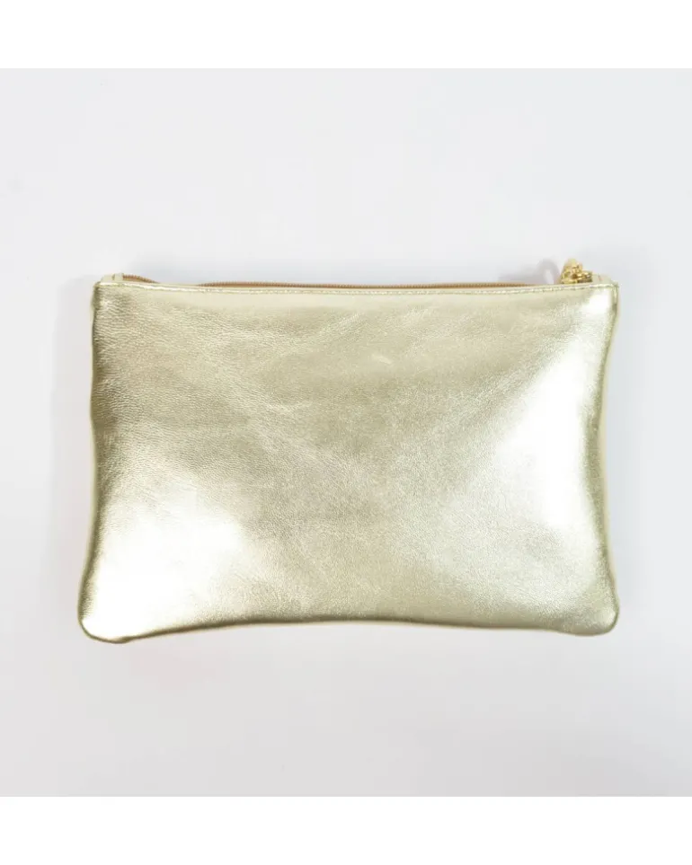 Pochette a bustina media 3 cerniere in pelle intrecciato metallizato art 1752wmet