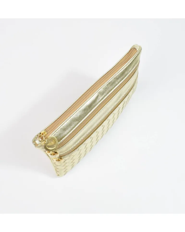 Pochette a bustina media 3 cerniere in pelle intrecciato metallizato art 1752wmet