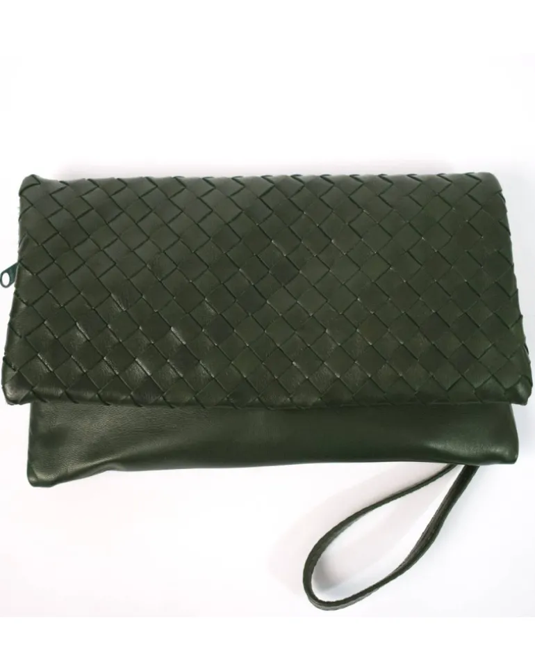 pochette in pelle intrecciata con tracolla e maniglia art 1739_w