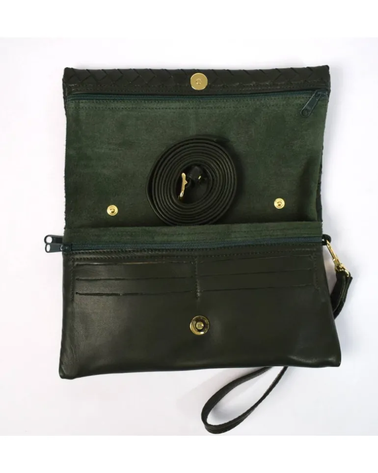 pochette in pelle intrecciata con tracolla e maniglia art 1739_w