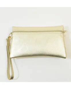 pochette in pelle liscia metallizzata con tracolla e maniglia art 1739_lam