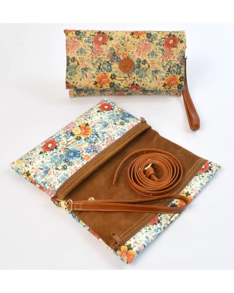 pochette in pelle stampa fiori con tracolla e maniglia art 1739_bla