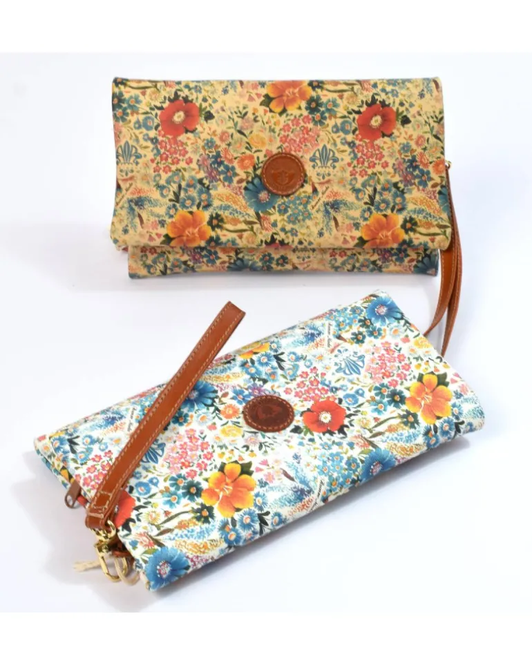 pochette in pelle stampa fiori con tracolla e maniglia art 1739_bla