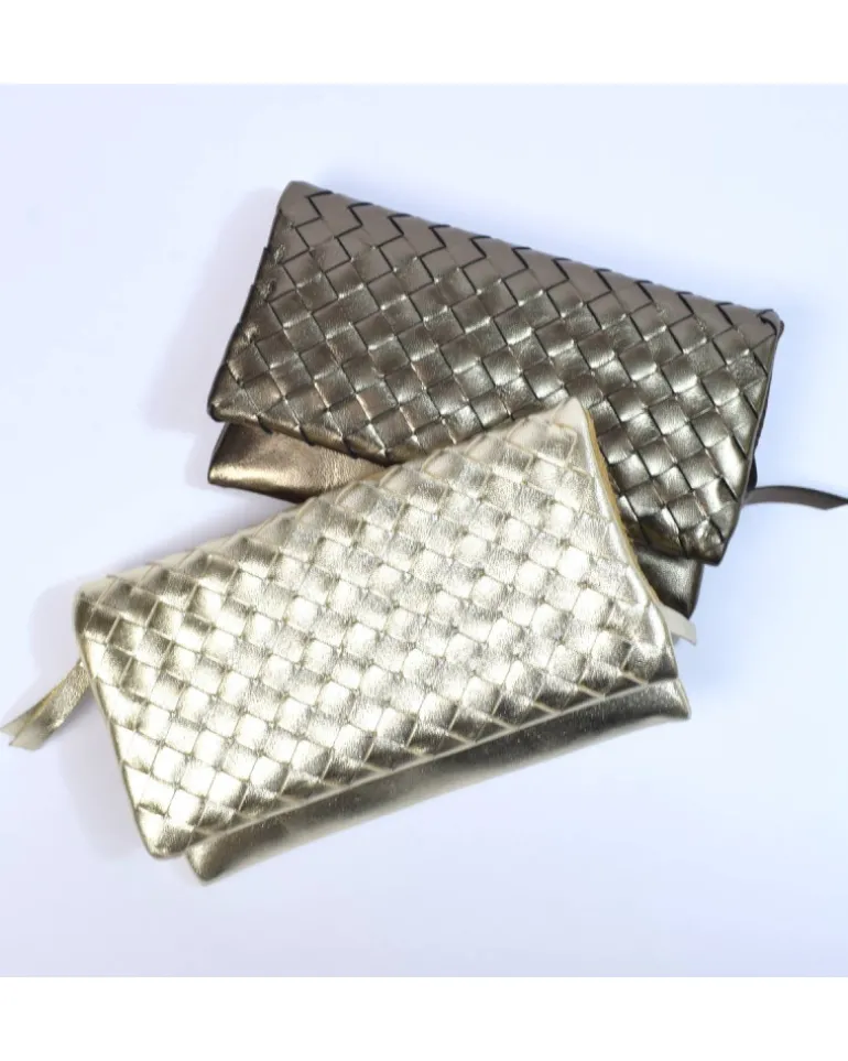 Pochette morbida intrecciata pelle laminata art 1719wmet