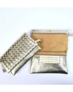 Pochette morbida intrecciata pelle laminata art 1719wmet