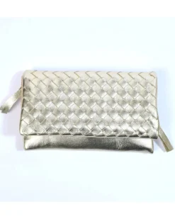 Pochette morbida intrecciata pelle laminata art 1719wmet