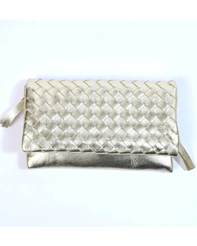 Pochette morbida intrecciata pelle laminata art 1719wmet