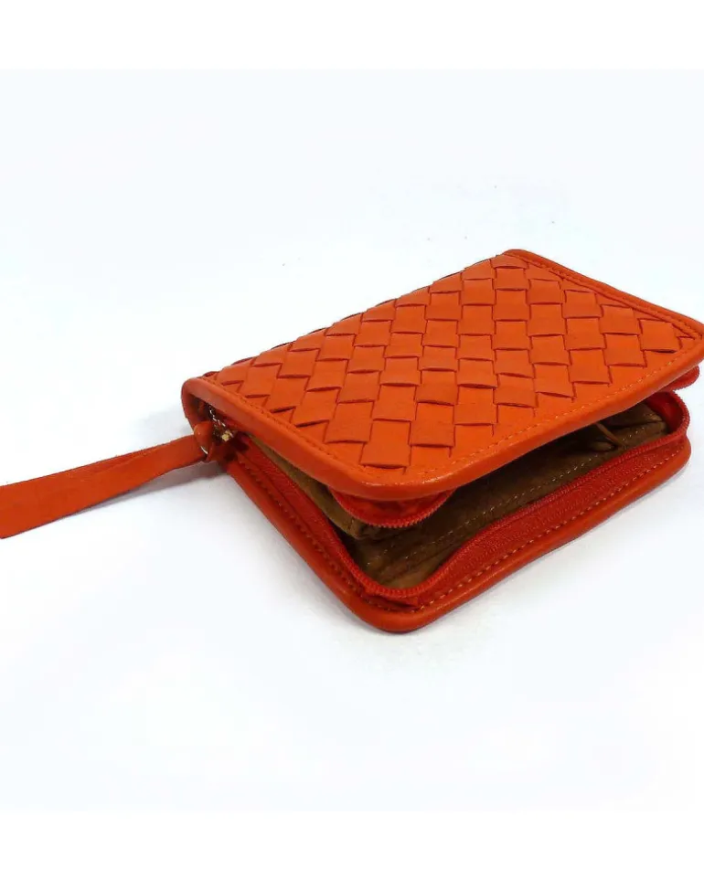 Portafoglio compatto con chiusura a zip intrecciato a mano art 1696w