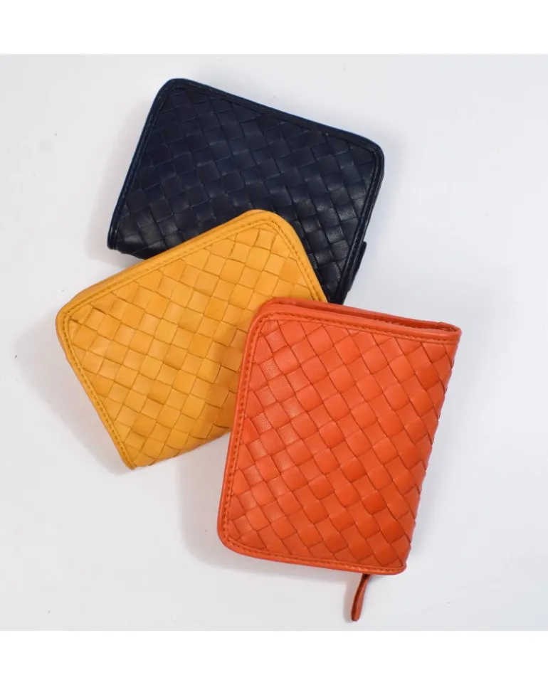 Portafoglio compatto con chiusura a zip intrecciato a mano art 1696w