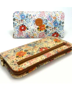 Portafoglio donna in pelle di vitello stampata floreale con chiusura con zip all around art 1688_bla
