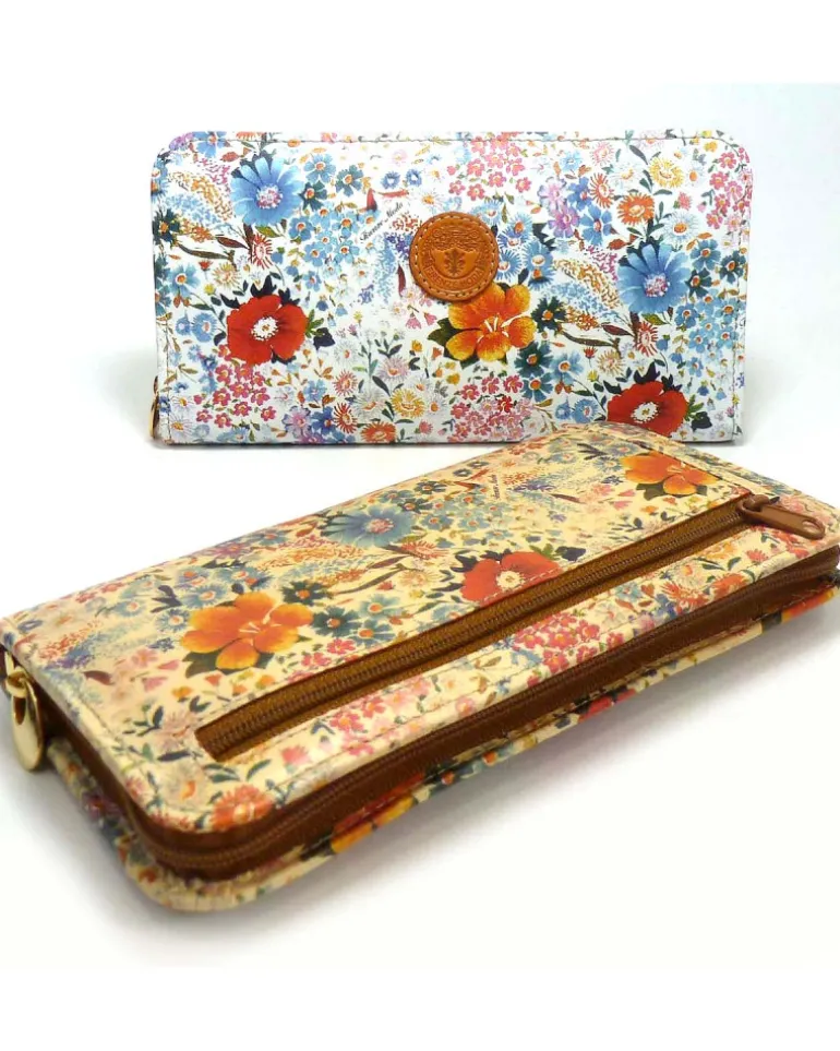 Portafoglio donna in pelle di vitello stampata floreale con chiusura con zip all around art 1688_bla