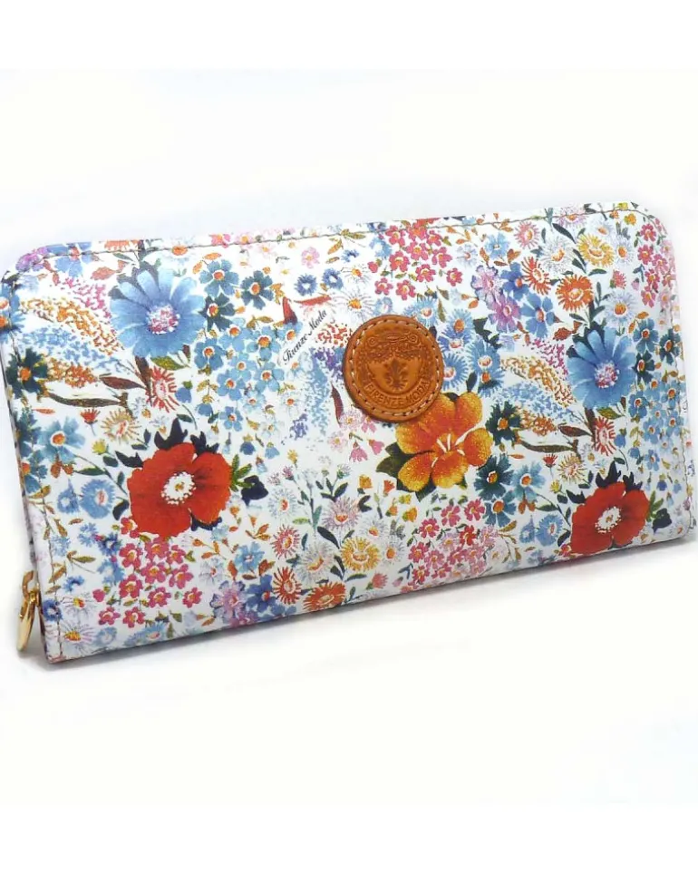 Portafoglio donna in pelle di vitello stampata floreale con chiusura con zip all around art 1688_bla