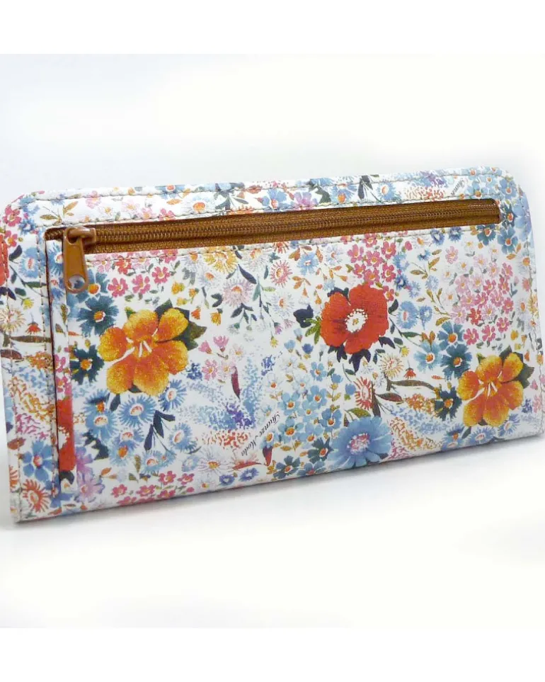 Portafoglio donna in pelle di vitello stampata floreale con chiusura con zip all around art 1688_bla