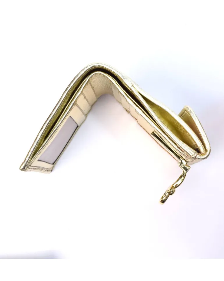 Portafoglio intrecciato metallizzato clip compatto con portamonete art 1662_wmet