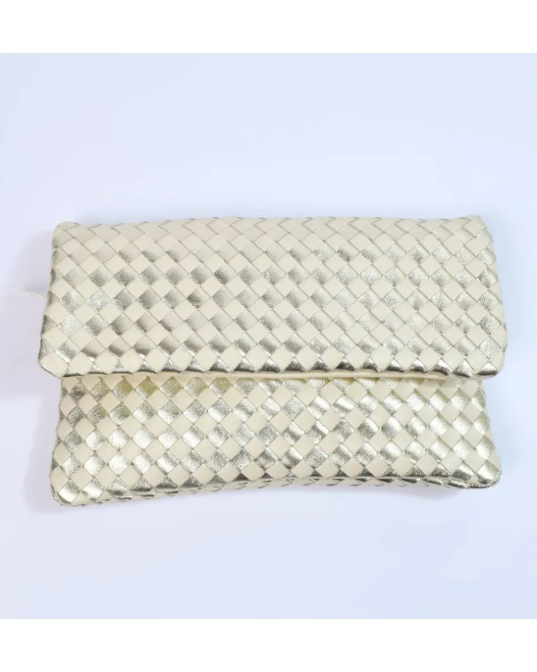 Raffinata Clutch da Donna in nappa intrecciata e metallizzata art 11013_wdmet