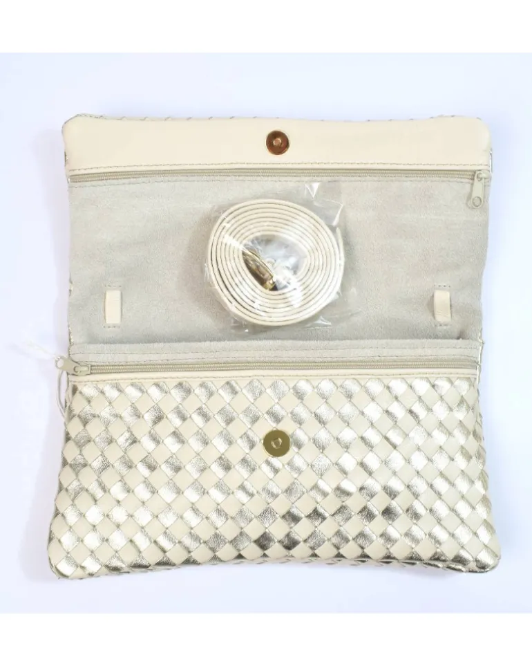 Raffinata Clutch da Donna in nappa intrecciata e metallizzata art 11013_wdmet