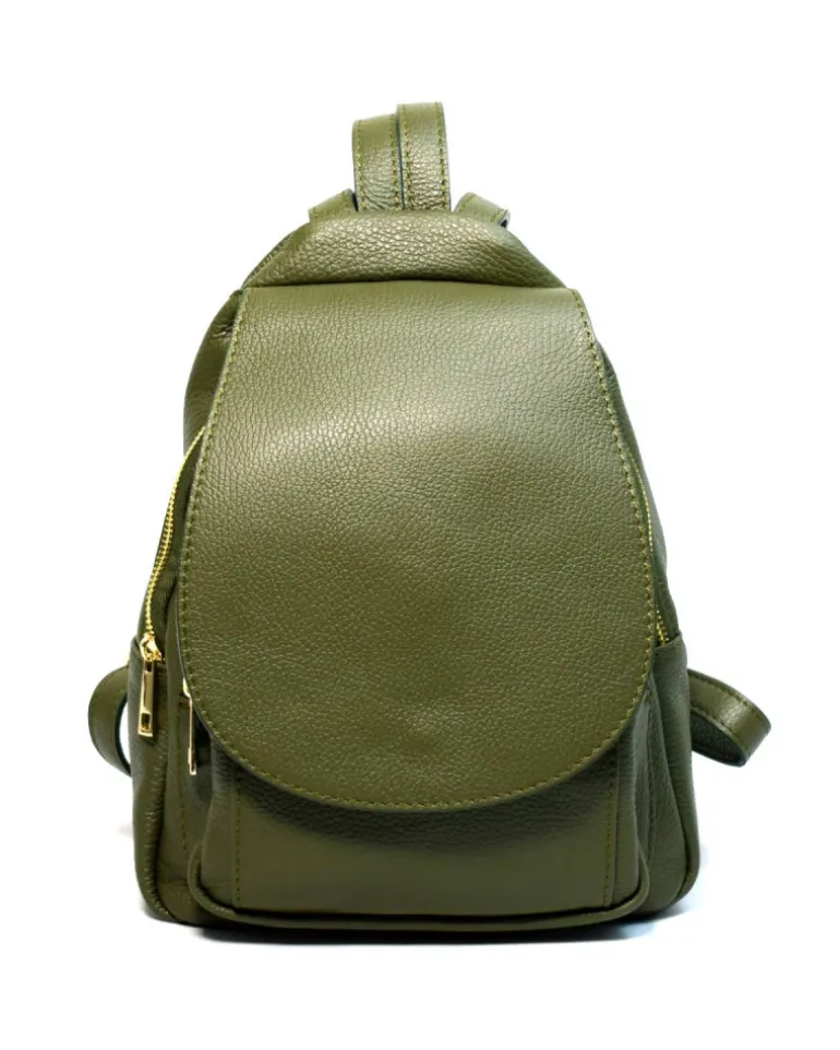 Zaino in pelle dollaro con pattina e cerniere art 12737